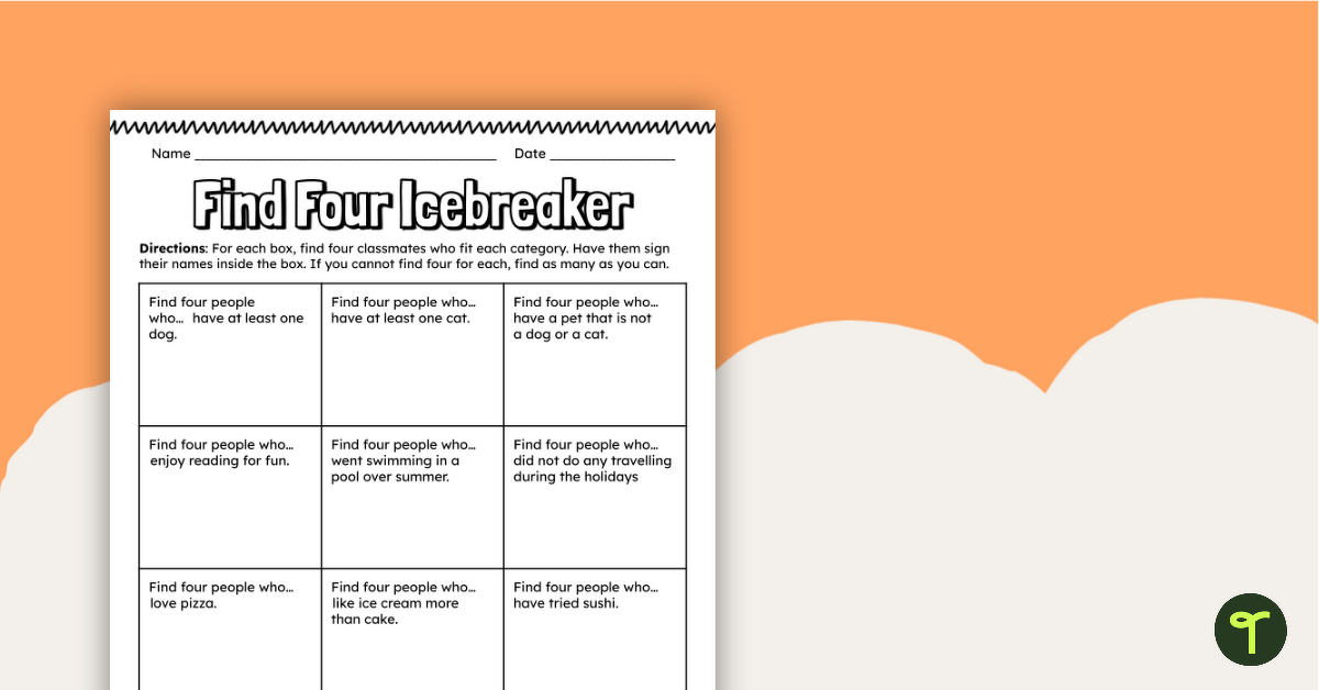 Find Four Icebreaker Activity teaching resource