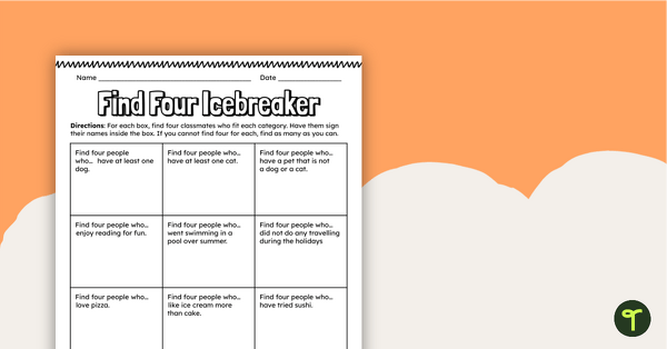 Go to Find Four Icebreaker Activity teaching resource