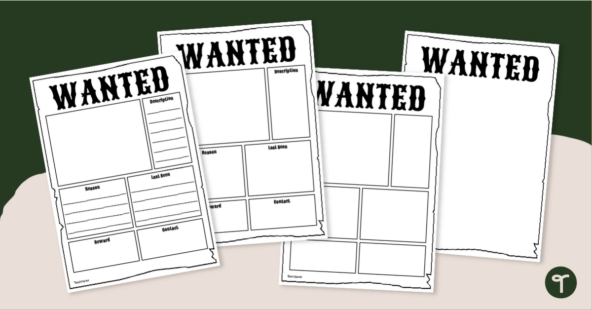 Printable Wanted Poster Template Pack teaching resource