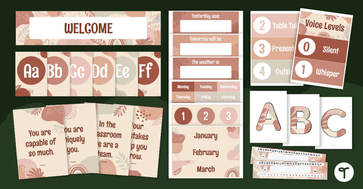 Boho Neutral Classroom Decor Theme Bundle teaching resource