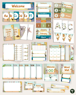 Australian Animal Themed Classroom Decor Bundle teaching resource