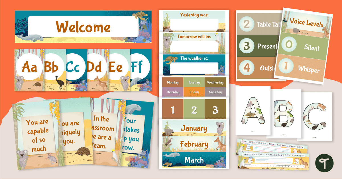 Australian Animal Themed Classroom Decor Bundle teaching resource