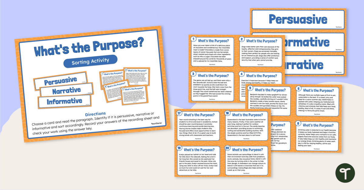 Author’s Purpose Sorting Activity teaching resource