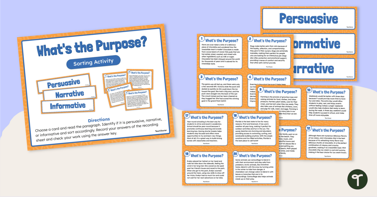 Author’s Purpose Sorting Activity teaching resource