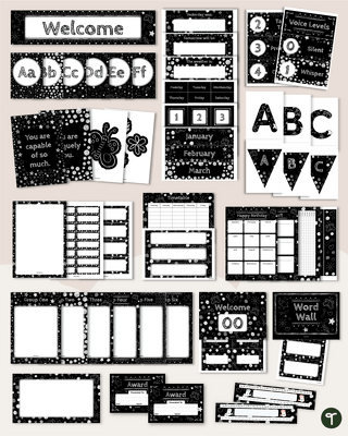 Vintage Chalkboard - Black and White Classroom Decor Theme Bundle teaching resource