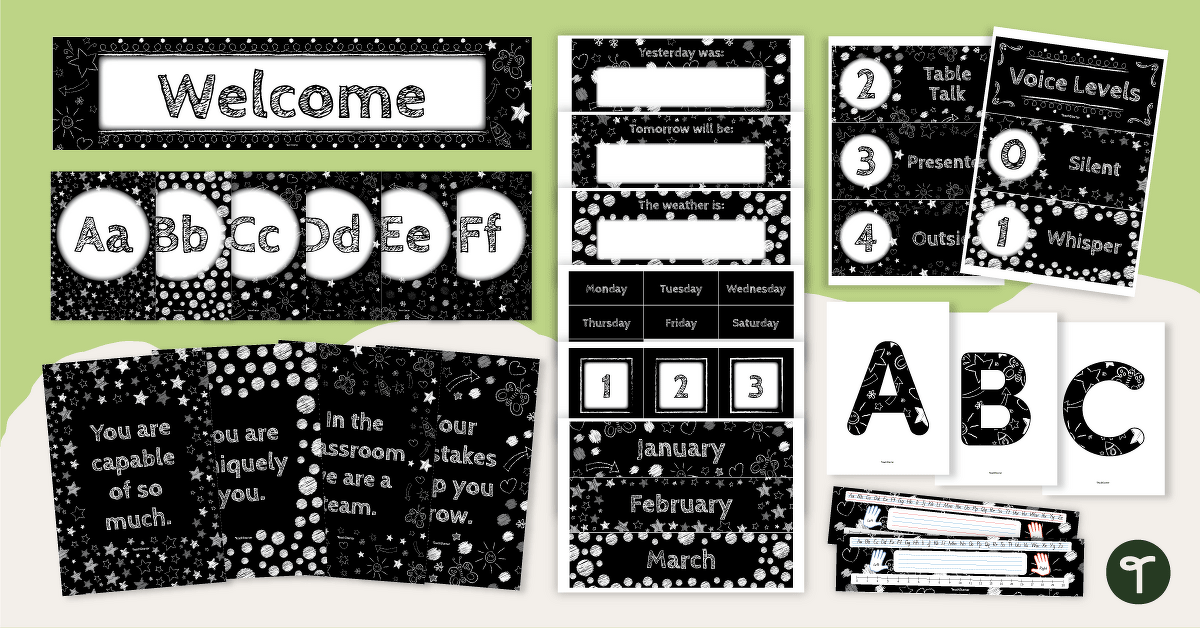 Vintage Chalkboard - Black and White Classroom Decor Theme Bundle teaching resource