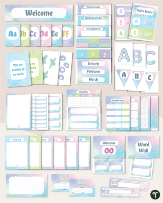 Spotty Pastel Classroom Decor Theme Bundle teaching resource