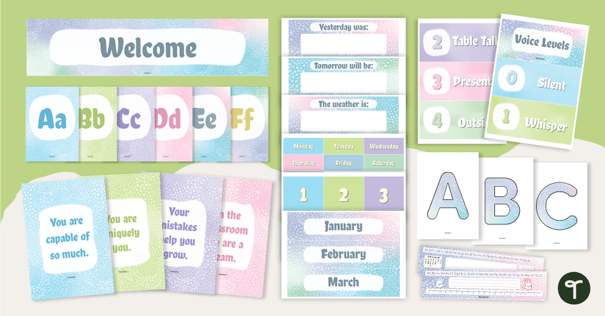 Spotty Pastel Classroom Decor Theme Bundle teaching resource