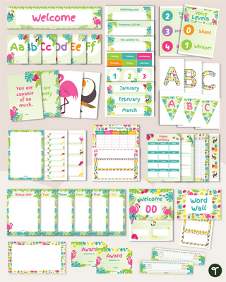 Tropical Classroom Decor Theme Bundle teaching resource