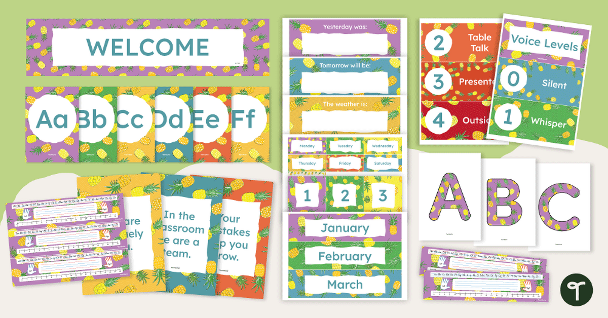 Poppin’ Pineapple Classroom Decor Theme Bundle teaching resource