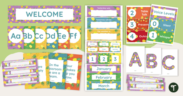 Go to Poppin’ Pineapple Classroom Decor Theme Bundle teaching resource