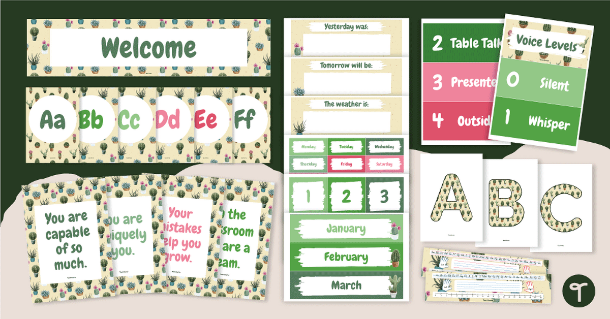 Modern Succulent Classroom Decor Theme Bundle teaching resource