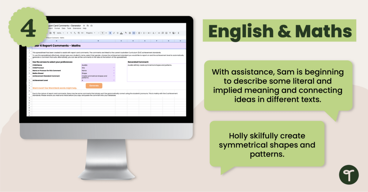 Report Comments Year 4 - Comment Bank teaching resource