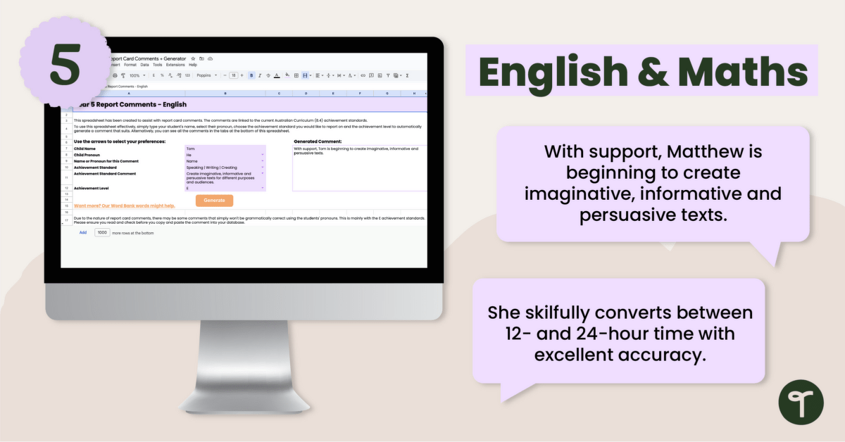 Report Comments Year 5 - Comment Bank teaching resource