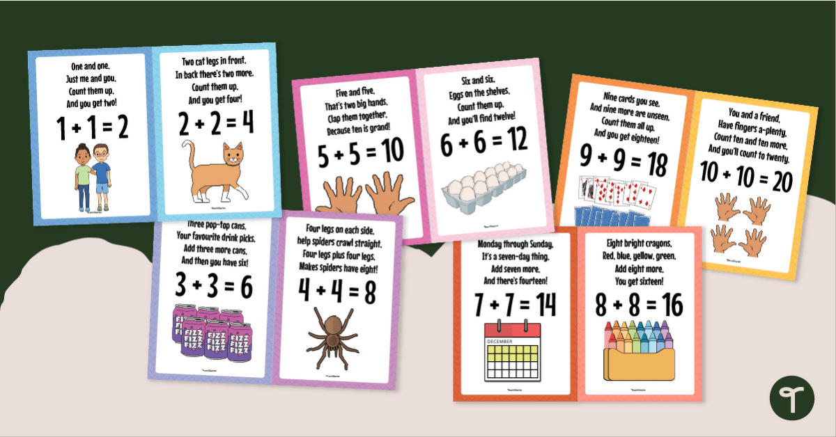 Doubles Facts - Doubling Numbers Addition Rhyme Posters teaching resource