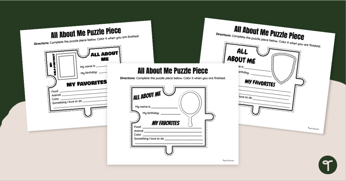 All About Me Puzzle Piece Template teaching resource