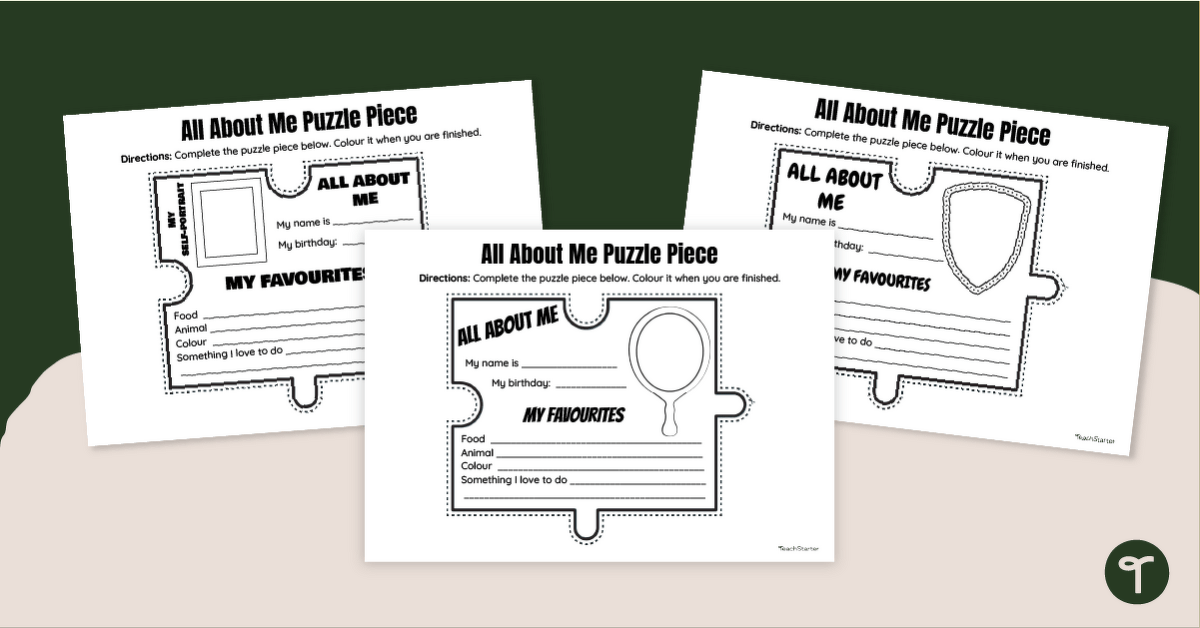 All About Me Puzzle Piece Template teaching resource