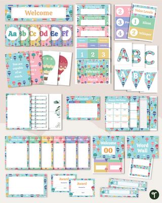 Hot Air Balloon Classroom Theme Decor Bundle teaching resource