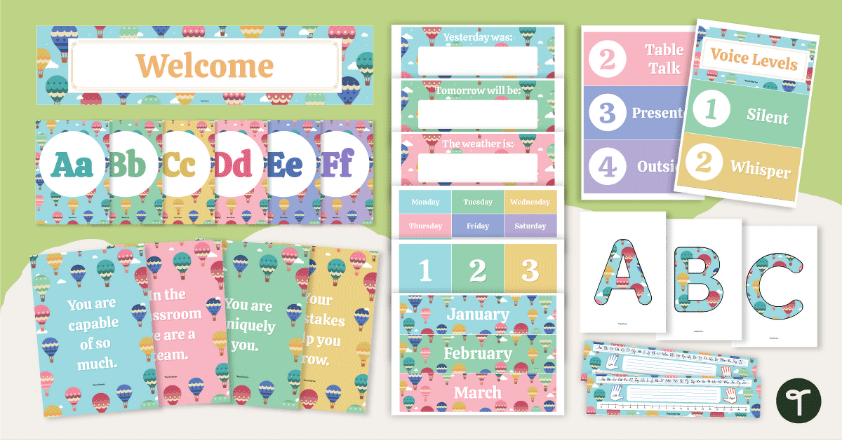 Hot Air Balloon Display Classroom Theme Decor Bundle teaching resource