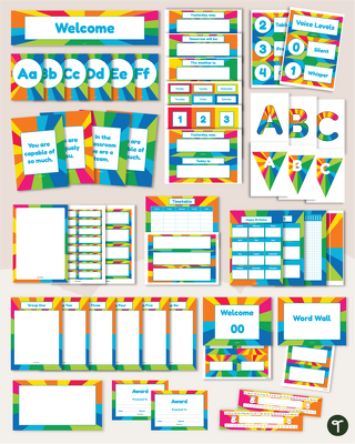 Rainbow Classroom Decor Theme Bundle teaching resource