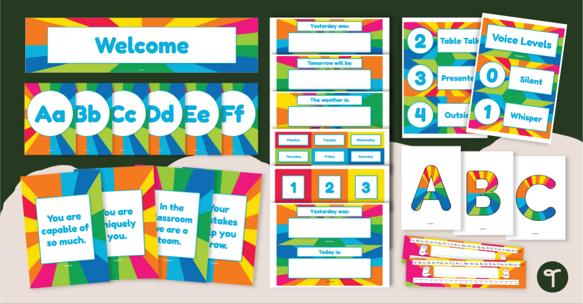 Rainbow Classroom Decor Theme Bundle teaching resource