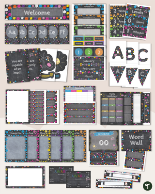 Chalkboard Brights Classroom Theme Decor Bundle teaching resource