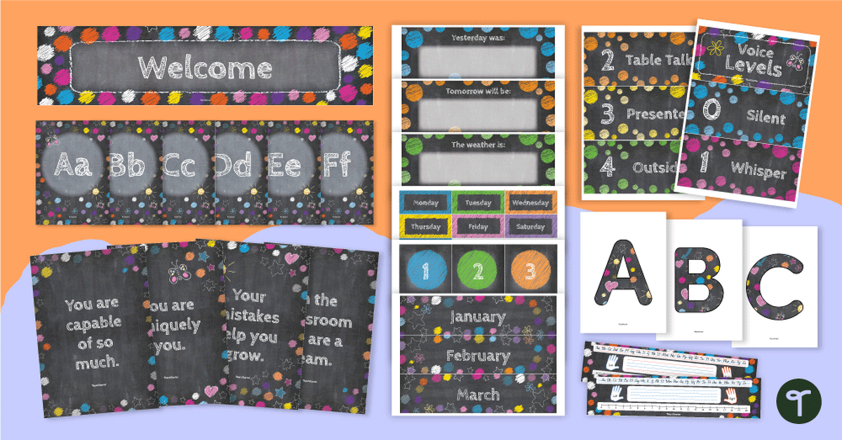 Chalkboard Brights Classroom Theme Decor Bundle teaching resource