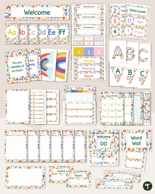 Rainbow Affirmations Classroom Theme Decor Bundle teaching resource