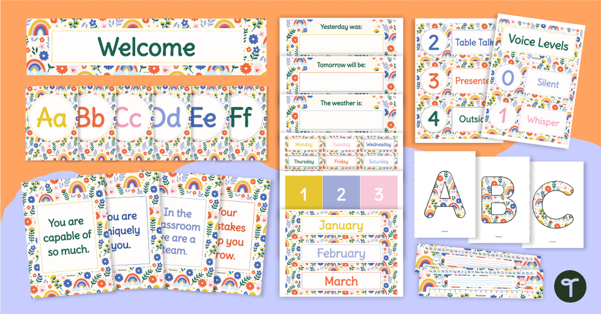 Rainbow Affirmations Classroom Theme Decor Bundle teaching resource