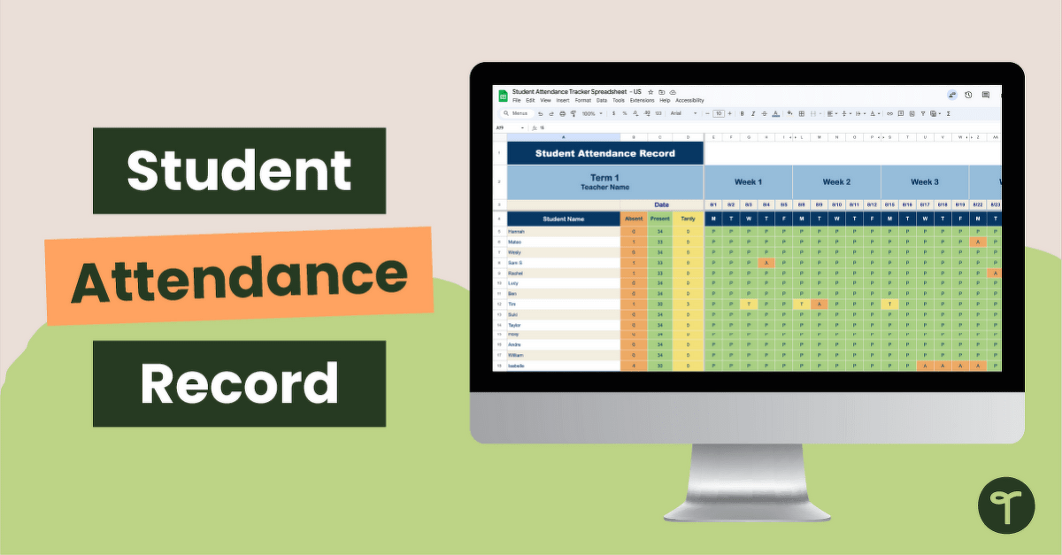 Google Sheets Attendance Tracker teaching resource