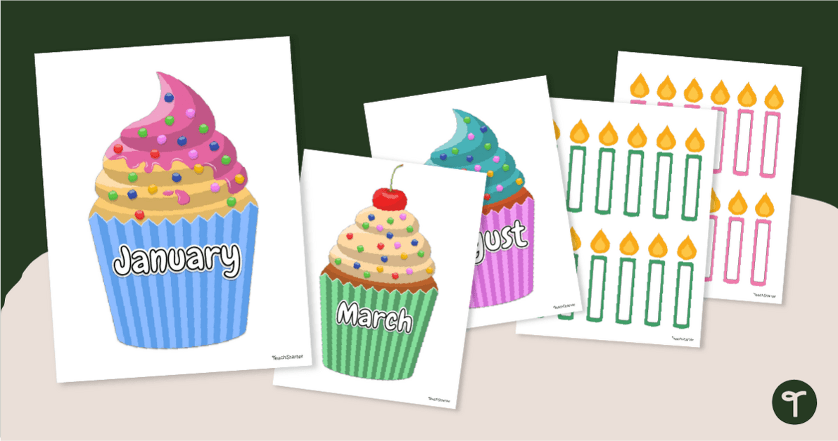 Cupcake Classroom Birthday Chart Display teaching resource