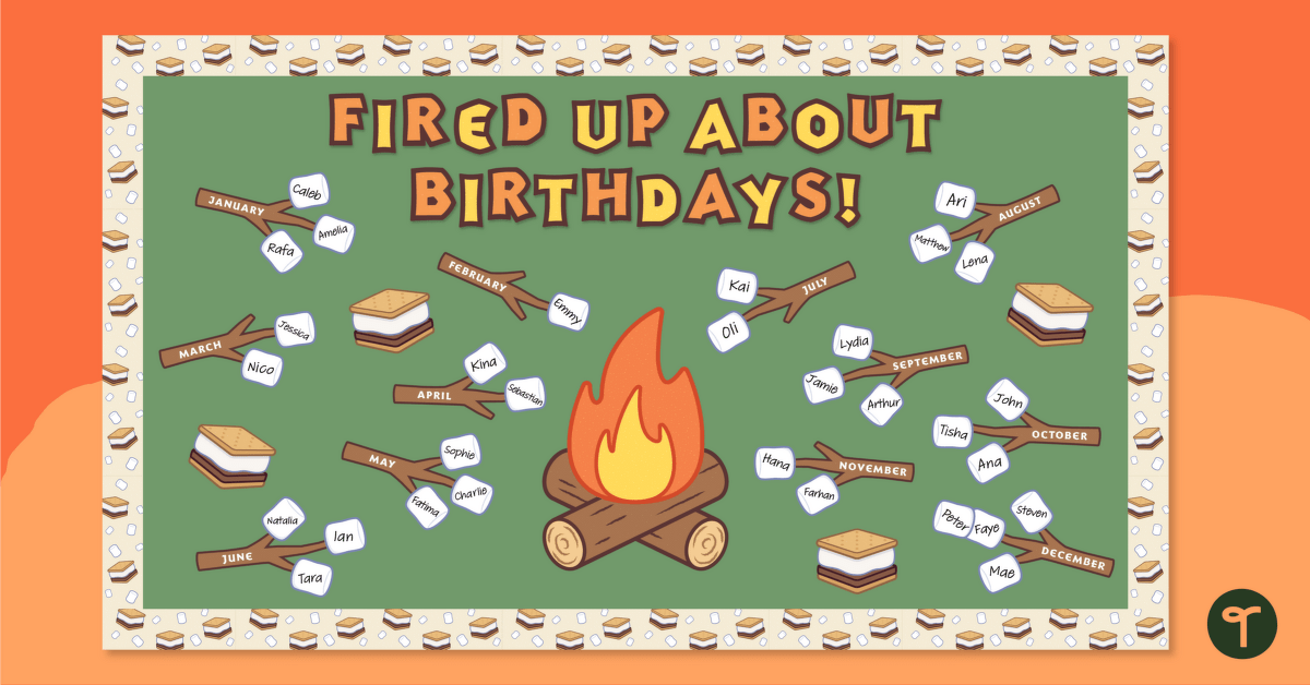 'Fired Up For' - Bulletin Board Birthday Display teaching resource