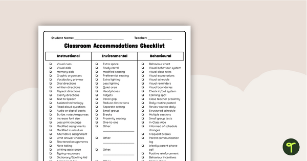 Go to Classroom Accommodations Checklist teaching resource