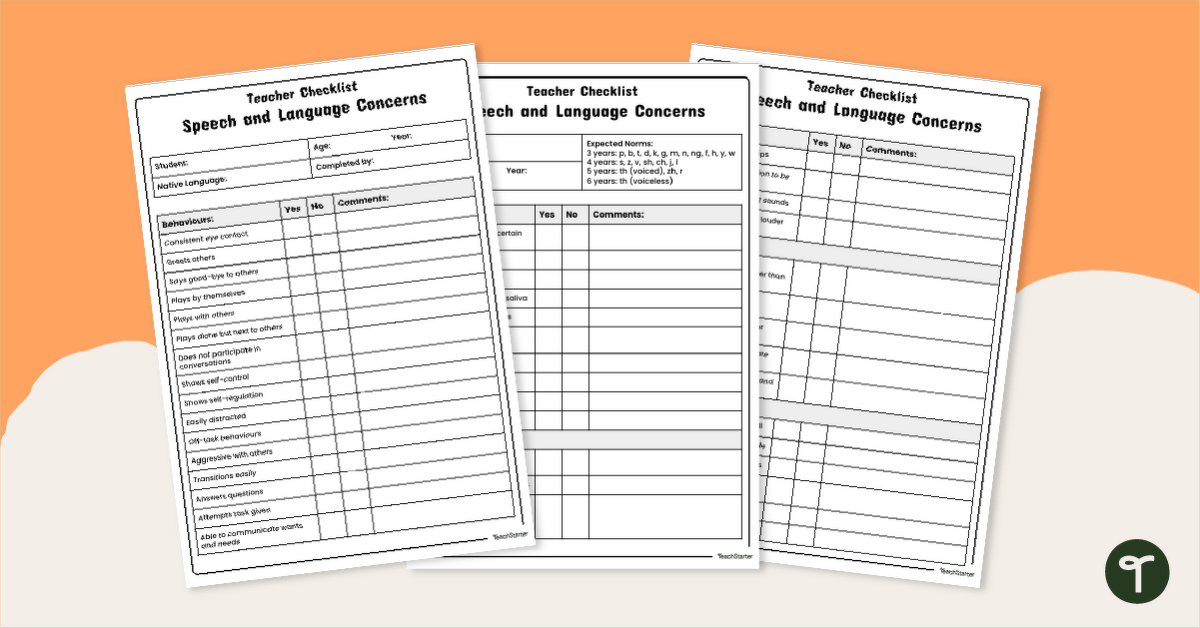 Speech Development Concerns -Teacher Checklist teaching resource
