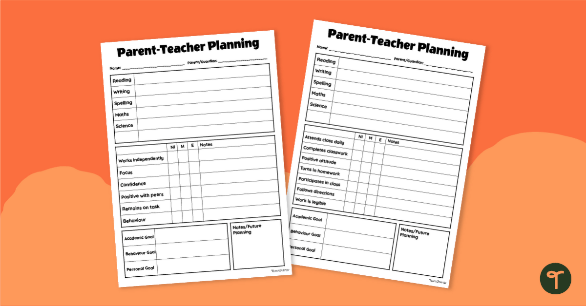 Parent Teacher Interview Planning Templates teaching resource