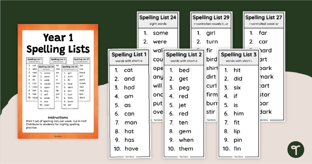 Year 1 Spelling Words - Weekly Lists | Teach Starter