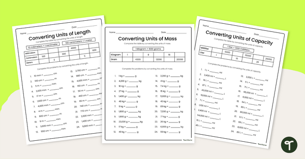 Go to Metric Conversion Worksheet Set teaching resource