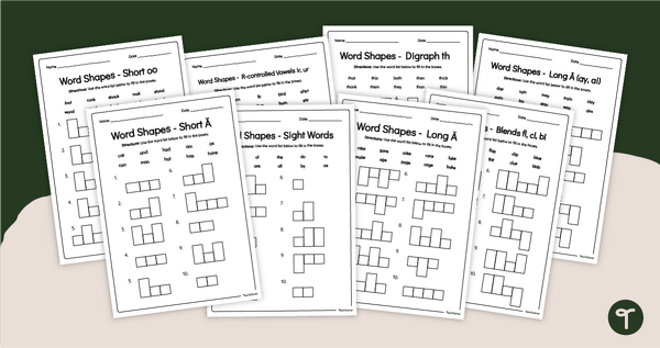 Go to Elkonin Boxes - Word Shapes Worksheets for 1st Grade teaching resource