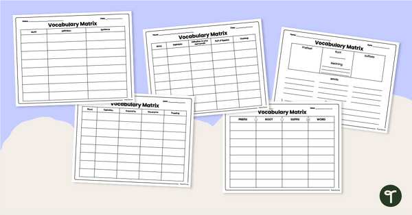 Go to Printable Vocabulary Word Matrix Templates teaching resource