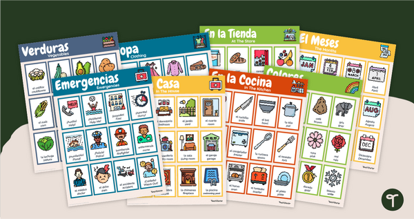 Go to Basic Spanish Language Vocabulary Posters - Bilingual Classroom Decor teaching resource