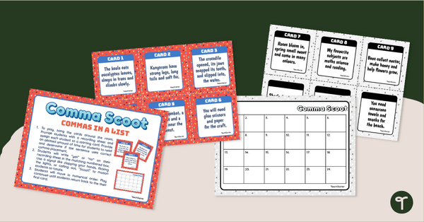 Go to Commas in a List - SCOOT Game teaching resource