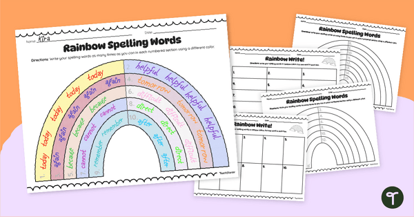 Go to Rainbow Spelling Worksheet Pack teaching resource