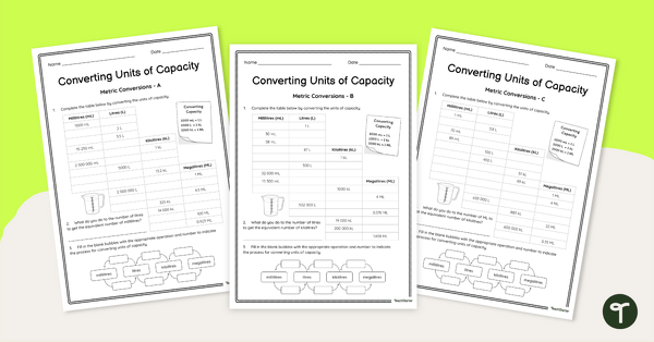 Go to Converting Capacity Worksheet Set teaching resource