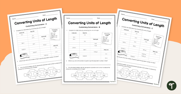 Go to Converting Customary Units of Length Worksheet Set teaching resource