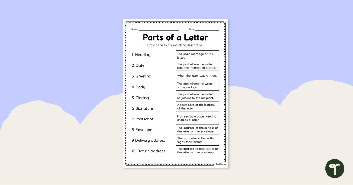 Parts of a Letter Worksheet teaching resource