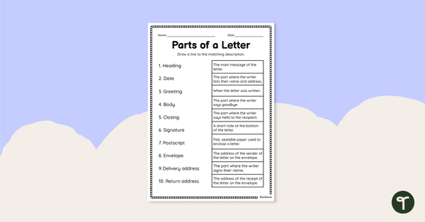 Go to Parts of a Letter Worksheet teaching resource