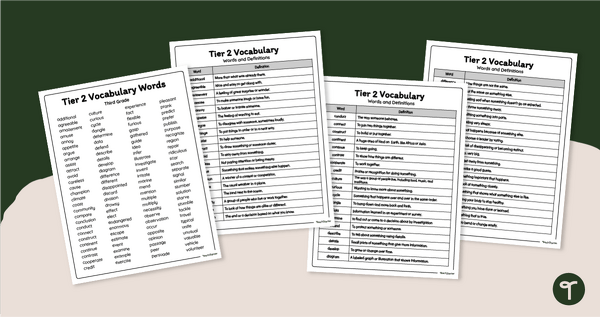 Go to Tier 2 Vocabulary List & Definitions - 3rd Grade teaching resource