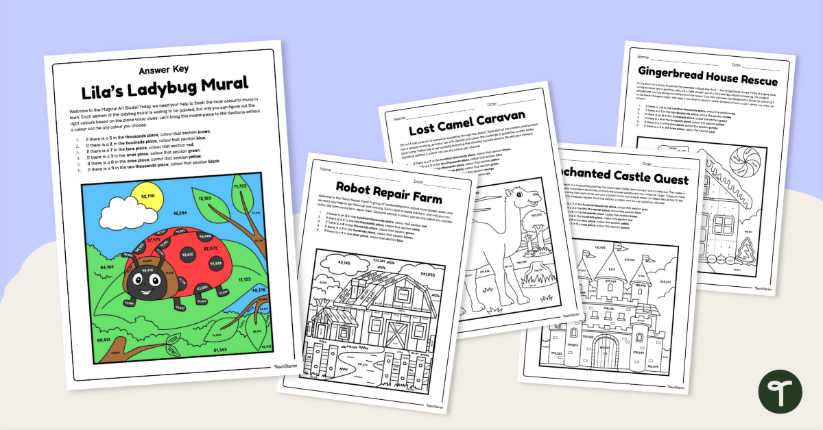 Place Value Colour by Number Worksheets teaching resource