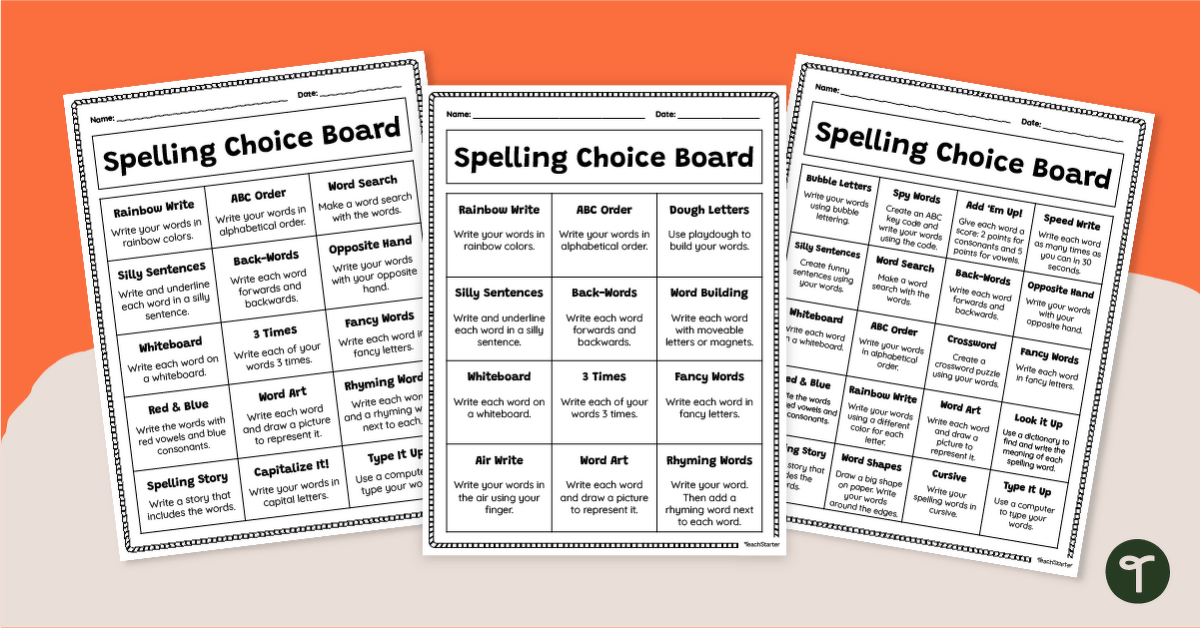 Differentiated Spelling Choice Board Pack teaching resource