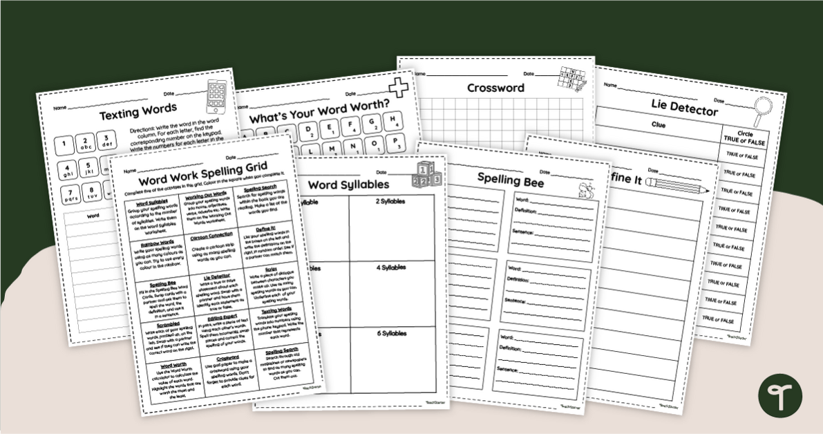 Spelling Activities - Year 4 & 5 Homework Sheets teaching resource